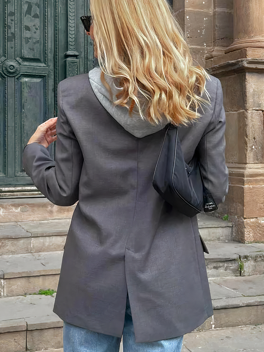 Veste blazer femme avec capuche intégrée grise – Image 2