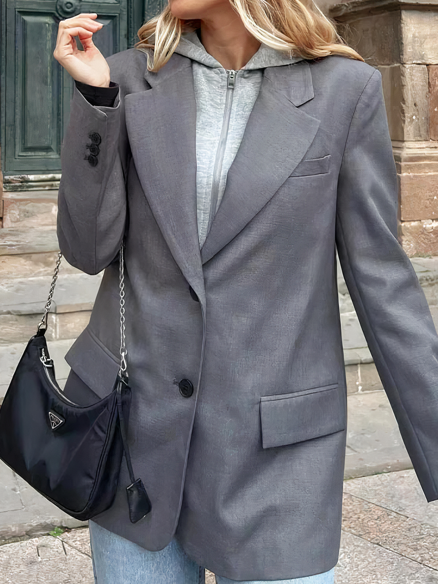 Veste blazer femme avec capuche intégrée grise – Image 3