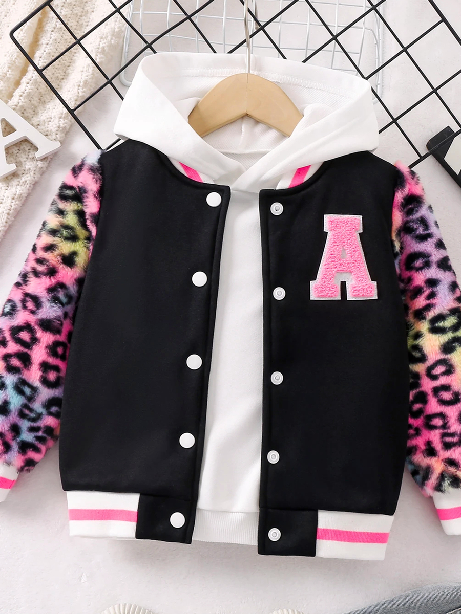 Veste fille style baseball avec imprimé léopard