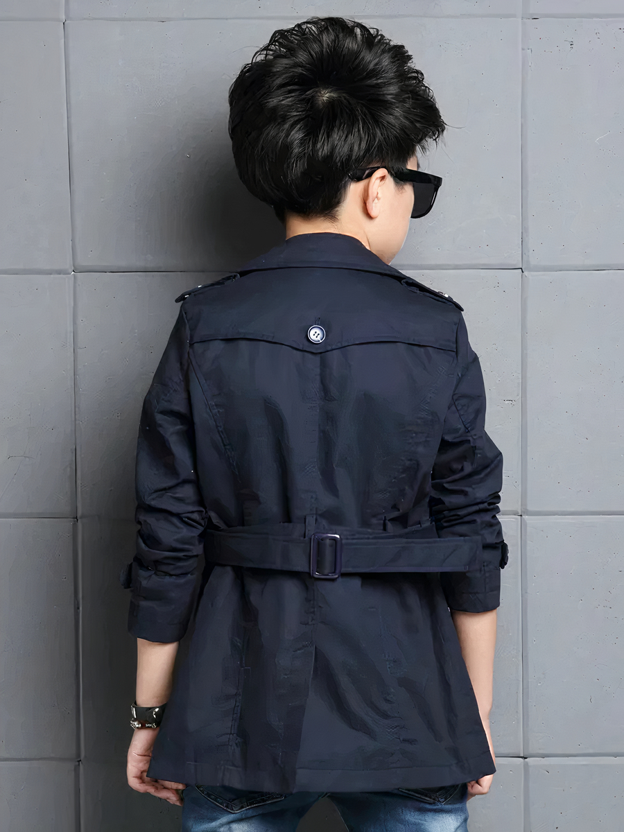 Veste garçon noire et coupe-vent avec boutons et ceinture – Image 2