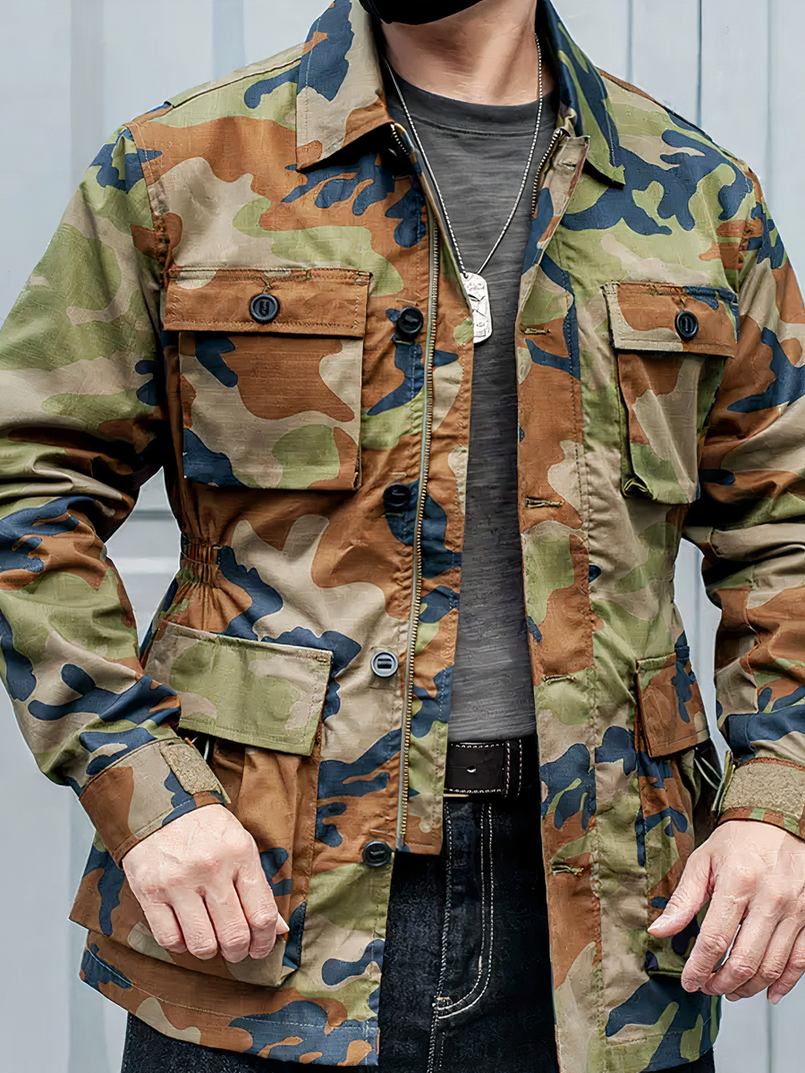 Veste saharienne homme effet camouflage militaire et coupe-vent